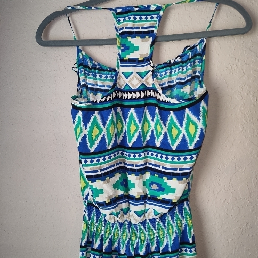Parker Silk Green Blue White Design Dress size XS - Picture 3 of 7